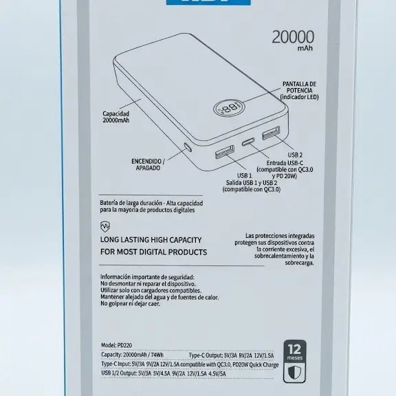 Power 20000mAh – Batería Portátil de Carga Rápida PD 22.5W con Pantalla LED's photo #1