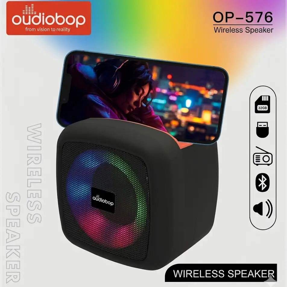 Bocina Bluetooth Audiobop OP-576 – Con Soporte para Celular y Luces LED RGB's photo #1